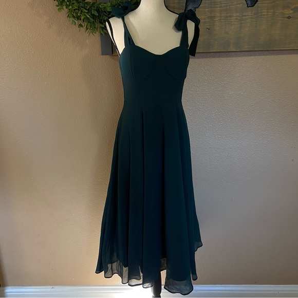 NWOT Lulus Sophisticated Charisma Dark Teal Tie-Strap A-Line Midi Dress - Picture 2 of 13